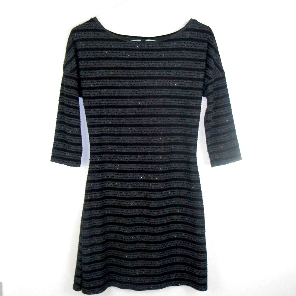 Women’s Black and Gray 3/4 Length Sleeve Mini Dress with Sequin Detail Small - Picture 1 of 6